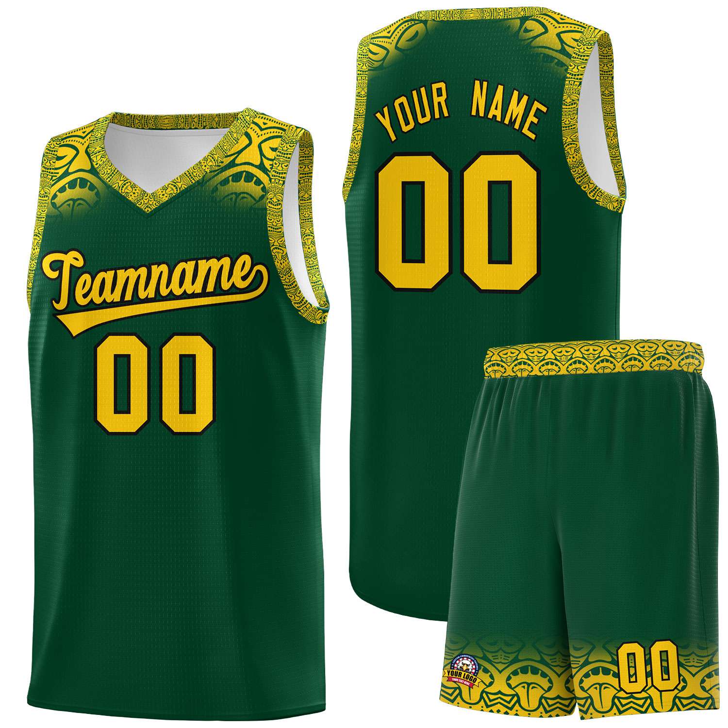 Custom Green Gold Personalized Indians Print Sets Sports Uniform Basketball Jersey