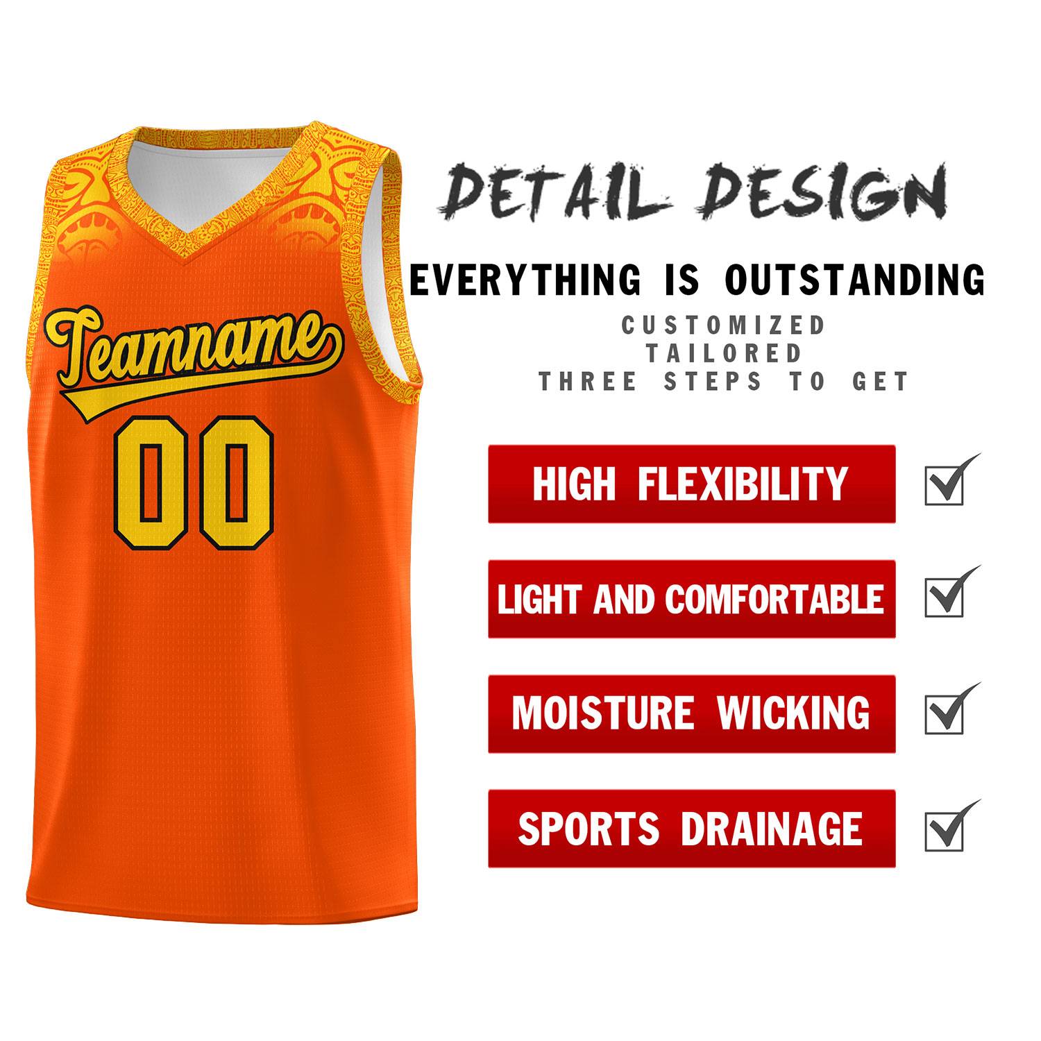 Custom Orange Gold Personalized Indians Print Sets Sports Uniform Basketball Jersey