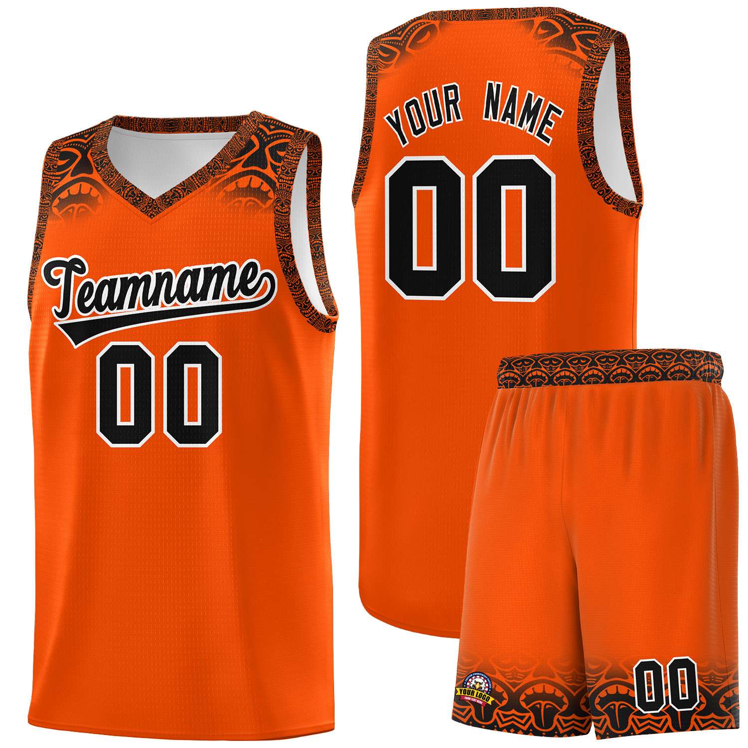 Custom Orange Black Personalized Indians Print Sets Sports Uniform Basketball Jersey