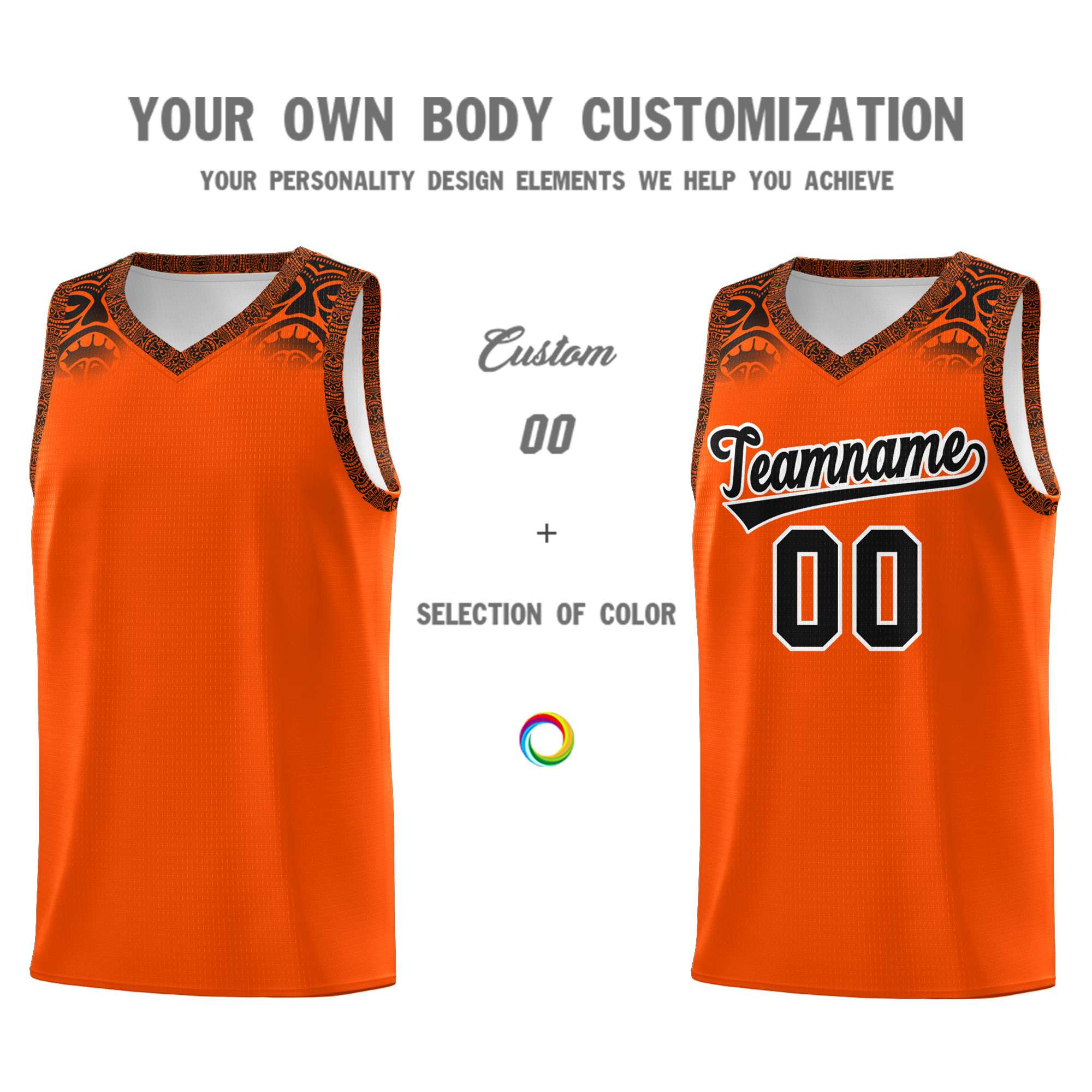 Custom Orange Black Personalized Indians Print Sets Sports Uniform Basketball Jersey