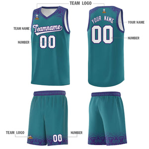 Custom Aqua Purple Personalized Indians Print Sets Sports Uniform Basketball Jersey