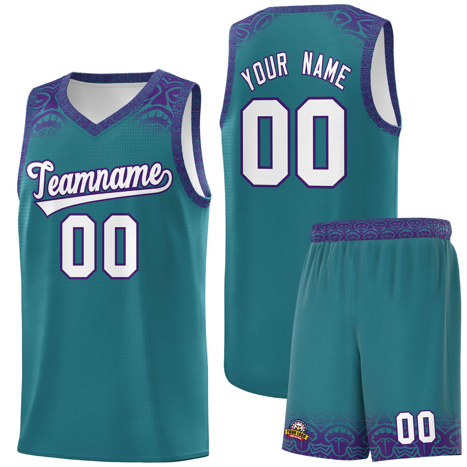 Custom Aqua Purple Personalized Indians Print Sets Sports Uniform Basketball Jersey