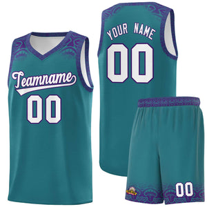 Custom Aqua Purple Personalized Indians Print Sets Sports Uniform Basketball Jersey