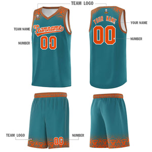 Custom Aqua Orange Personalized Indians Print Sets Sports Uniform Basketball Jersey