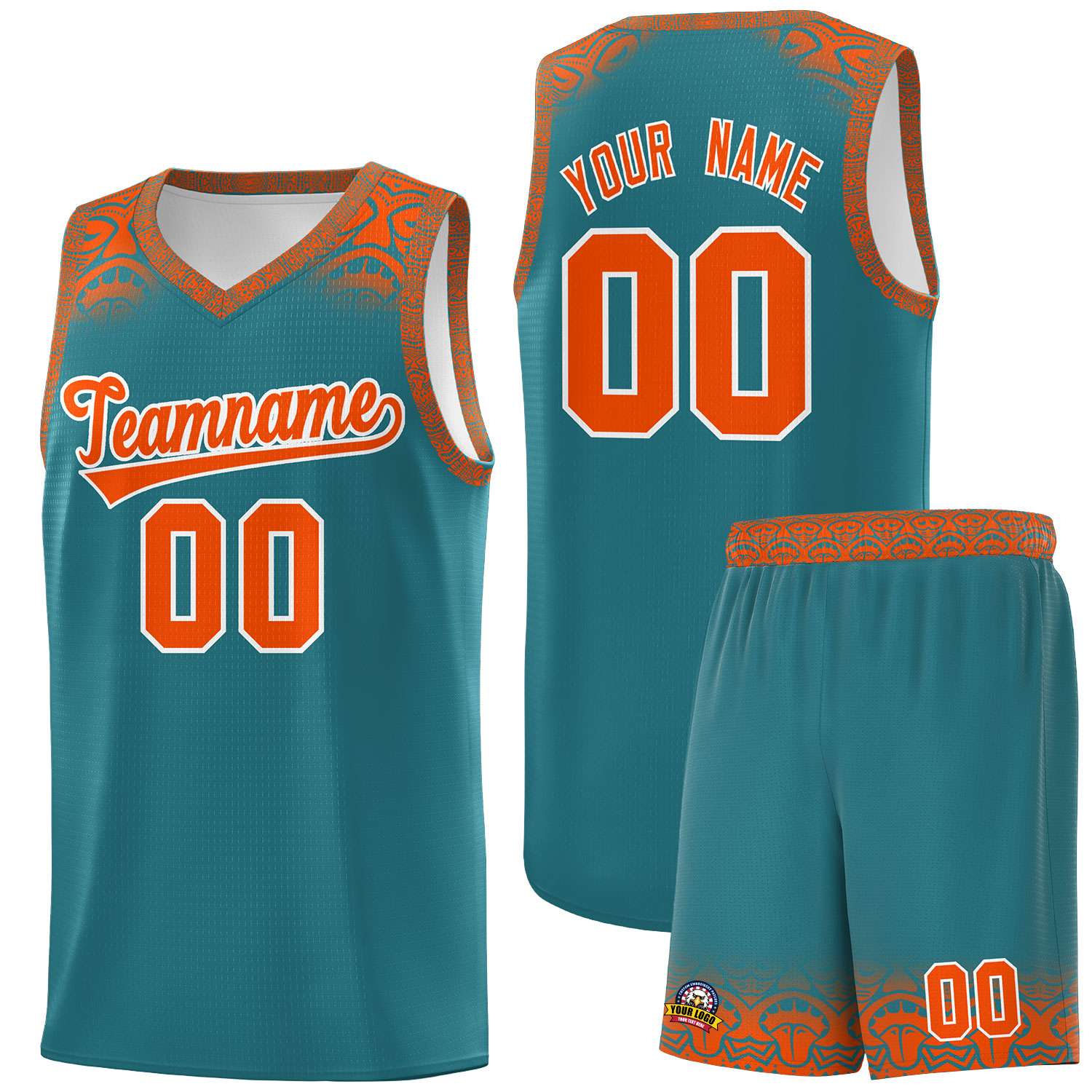 Custom Aqua Orange Personalized Indians Print Sets Sports Uniform Basketball Jersey