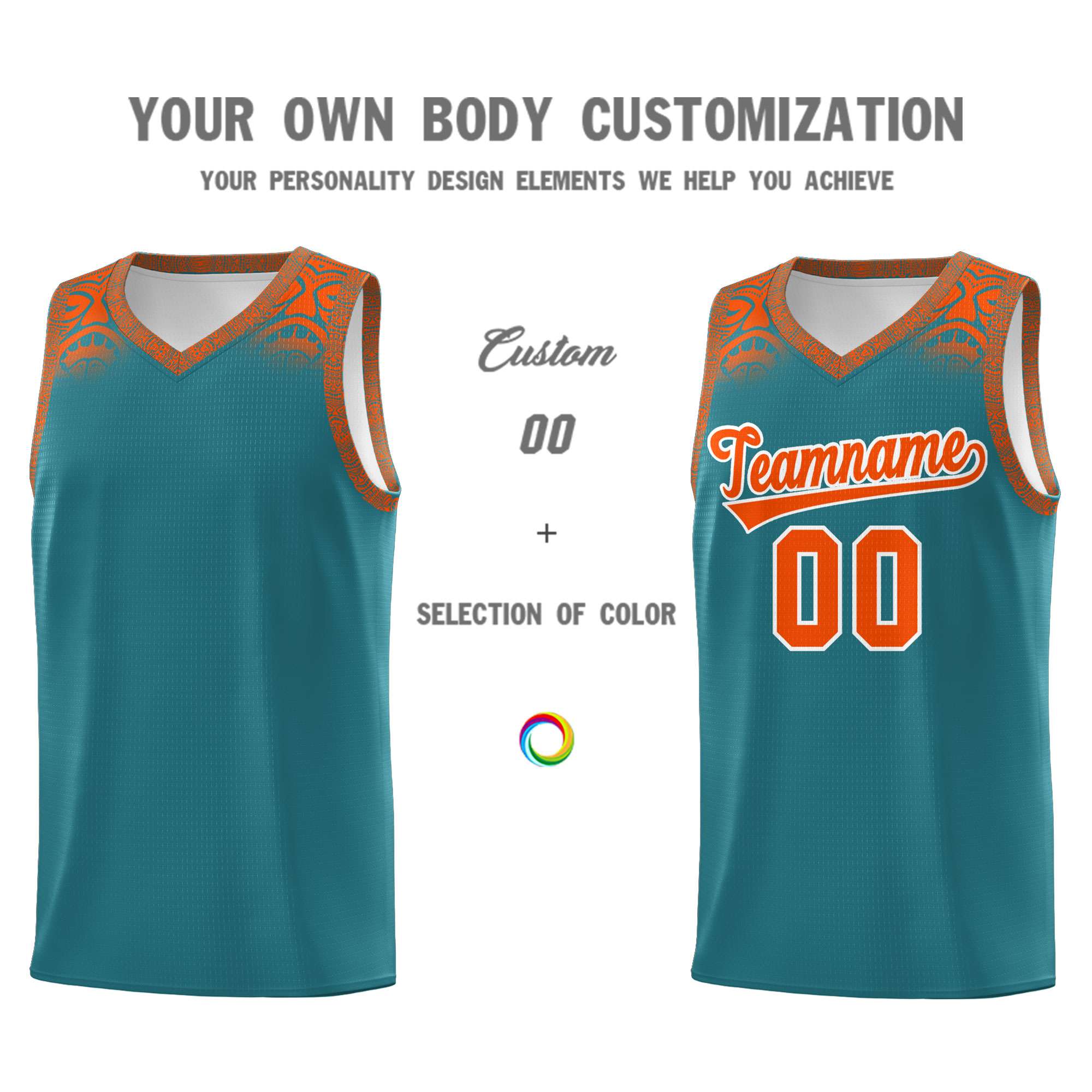 Custom Aqua Orange Personalized Indians Print Sets Sports Uniform Basketball Jersey