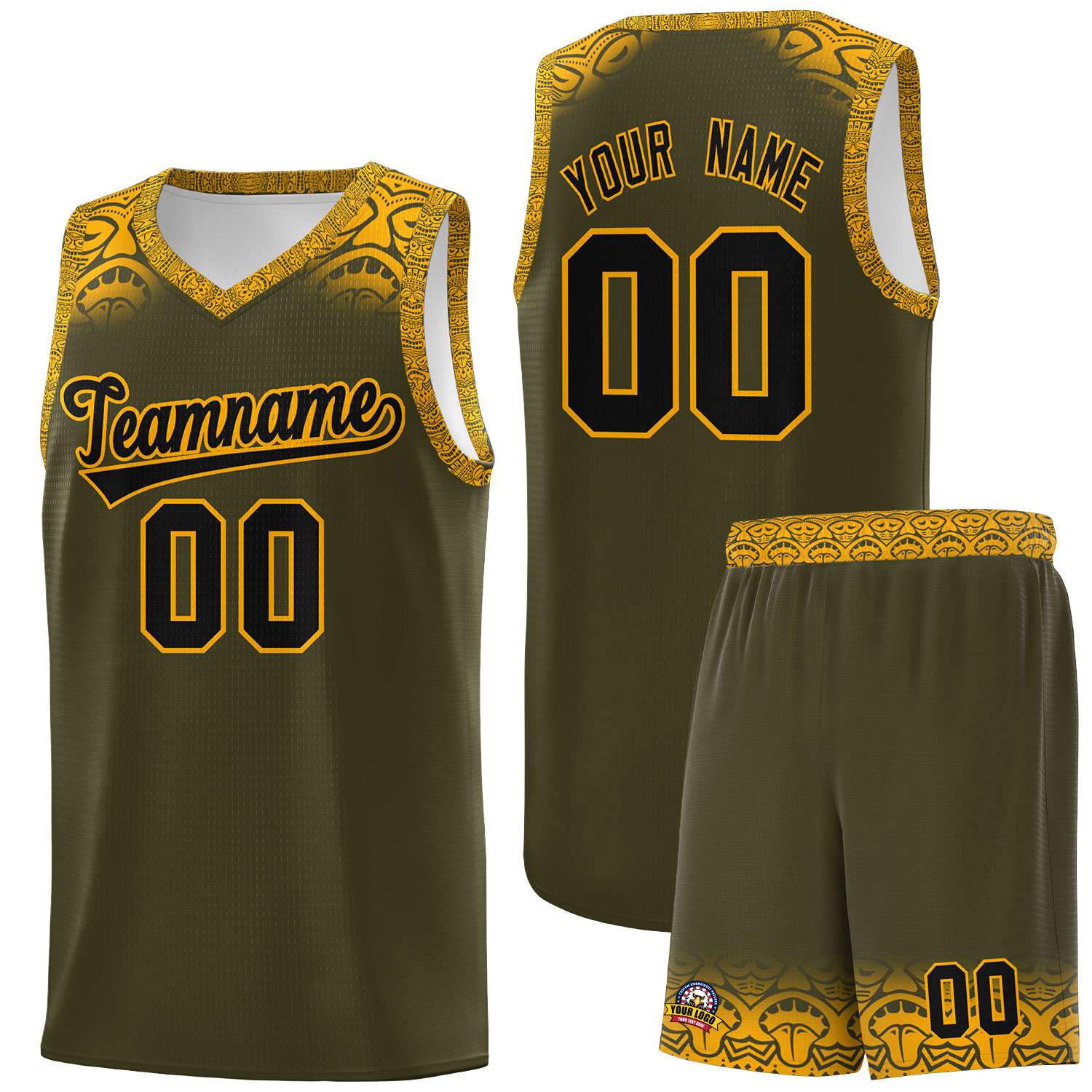 Custom Olive Yellow Personalized Indians Print Sets Sports Uniform Basketball Jersey