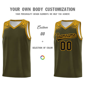 Custom Olive Yellow Personalized Indians Print Sets Sports Uniform Basketball Jersey