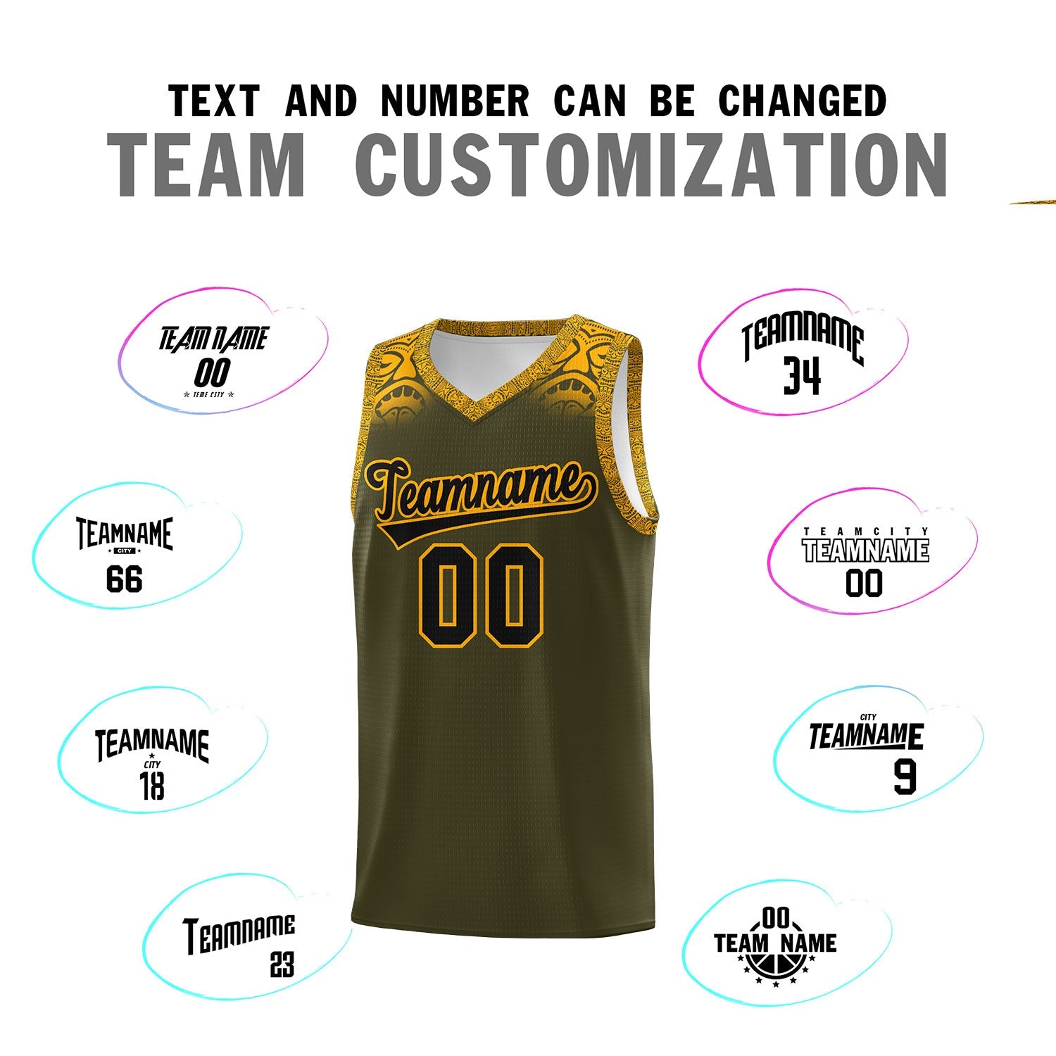 Custom Olive Yellow Personalized Indians Print Sets Sports Uniform Basketball Jersey