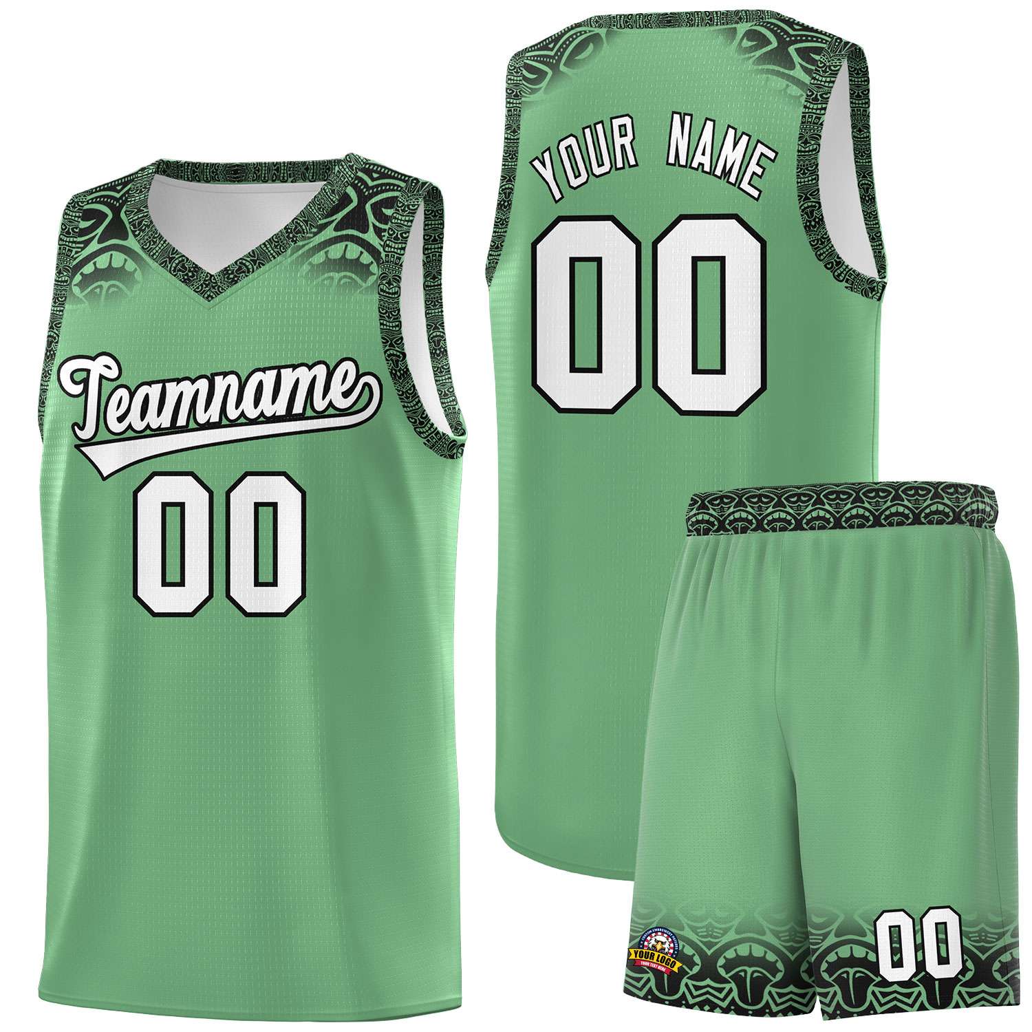 Custom Green Black Personalized Indians Print Sets Sports Uniform Basketball Jersey