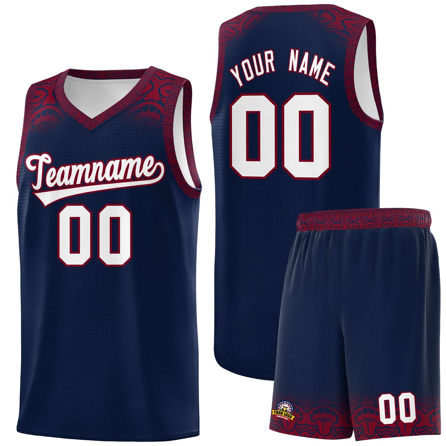 Custom Navy Crimson Personalized Indians Print Sets Sports Uniform Basketball Jersey