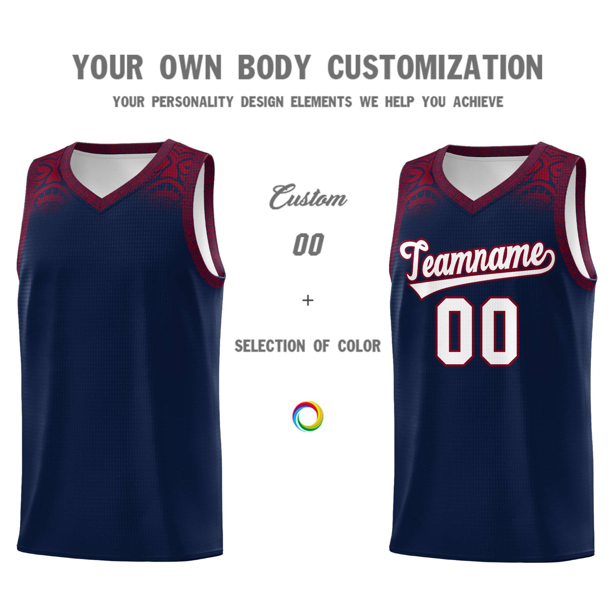 Custom Navy Crimson Personalized Indians Print Sets Sports Uniform Basketball Jersey