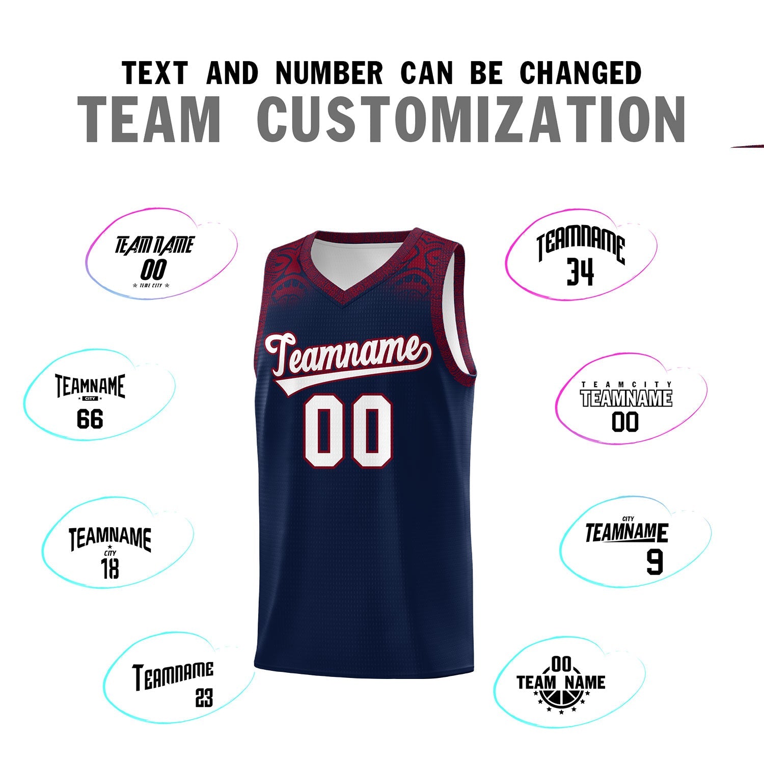 Custom Navy Crimson Personalized Indians Print Sets Sports Uniform Basketball Jersey