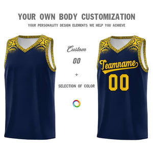 Custom Navy Gold Personalized Indians Print Sets Sports Uniform Basketball Jersey