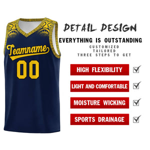 Custom Navy Gold Personalized Indians Print Sets Sports Uniform Basketball Jersey