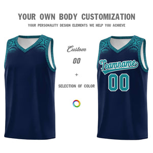 Custom Navy Aqua Personalized Indians Print Sets Sports Uniform Basketball Jersey