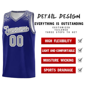 Custom Royal Gray Personalized Indians Print Sets Sports Uniform Basketball Jersey