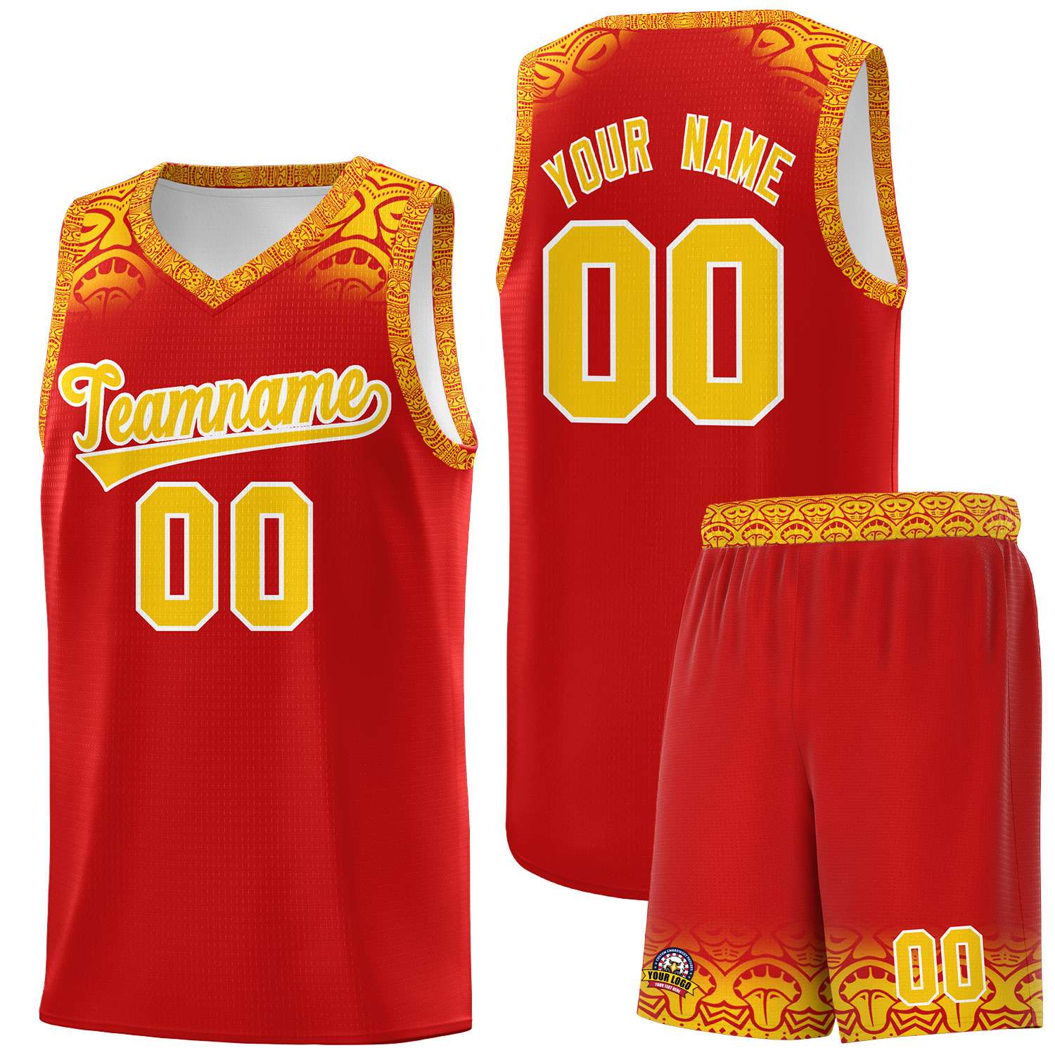 Custom Red Gold Personalized Indians Print Sets Sports Uniform Basketball Jersey