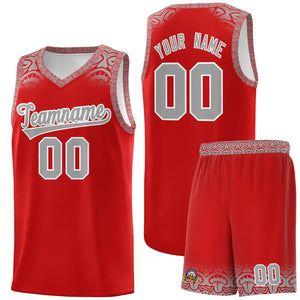 Custom Red Gray Personalized Indians Print Sets Sports Uniform Basketball Jersey