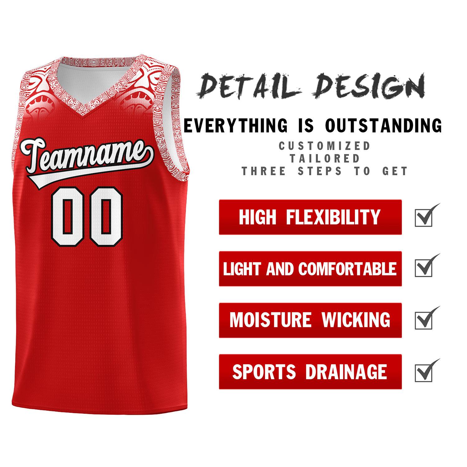 Custom Red White Personalized Indians Print Sets Sports Uniform Basketball Jersey