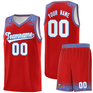 Custom Red Powder Blue Personalized Indians Print Sets Sports Uniform Basketball Jersey