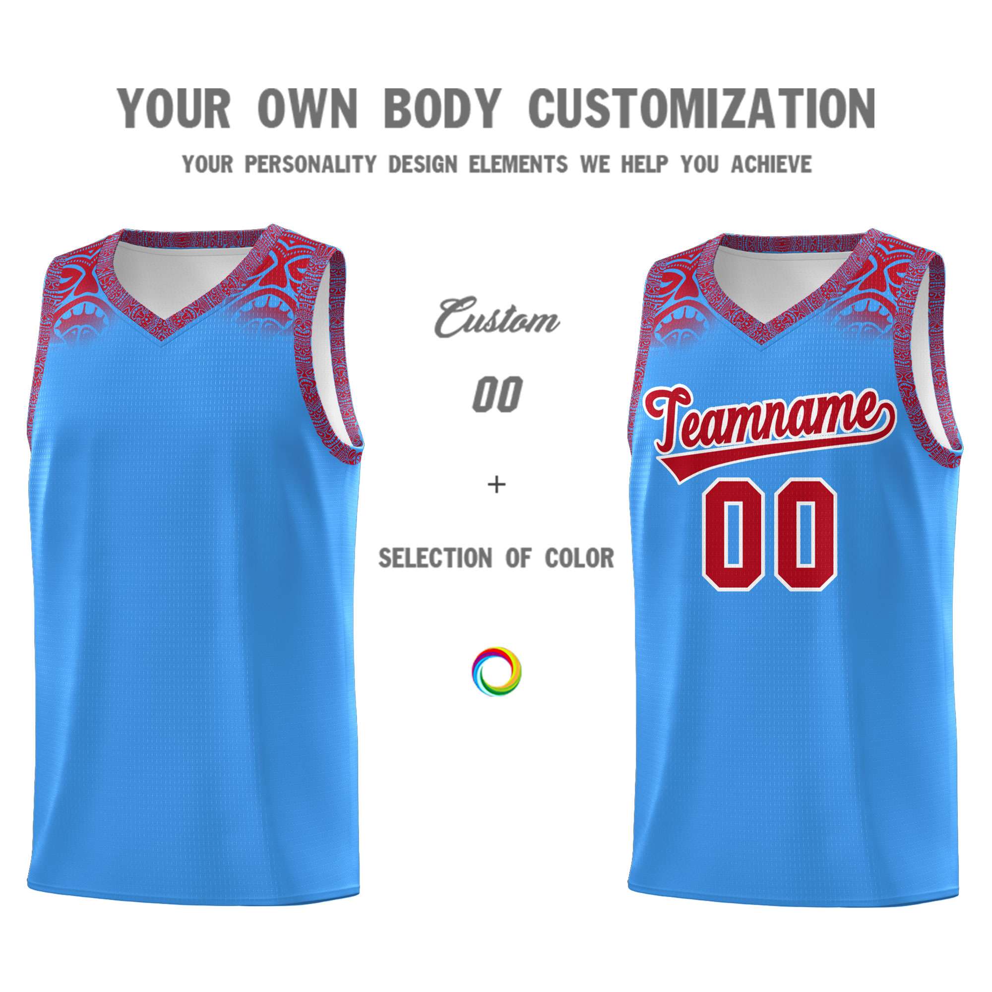 Custom Powder Blue Red Personalized Indians Print Sets Sports Uniform Basketball Jersey