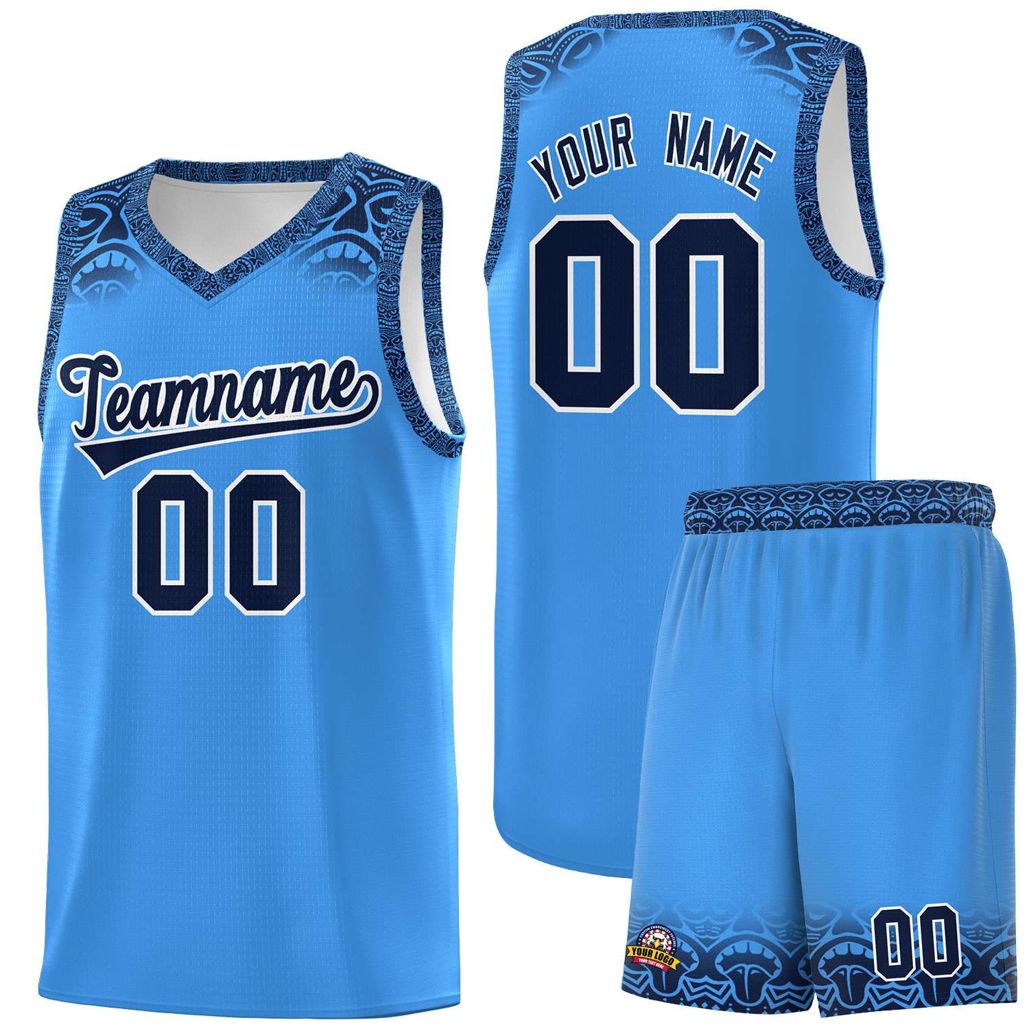 Custom Powder Blue Black Personalized Indians Print Sets Sports Uniform Basketball Jersey