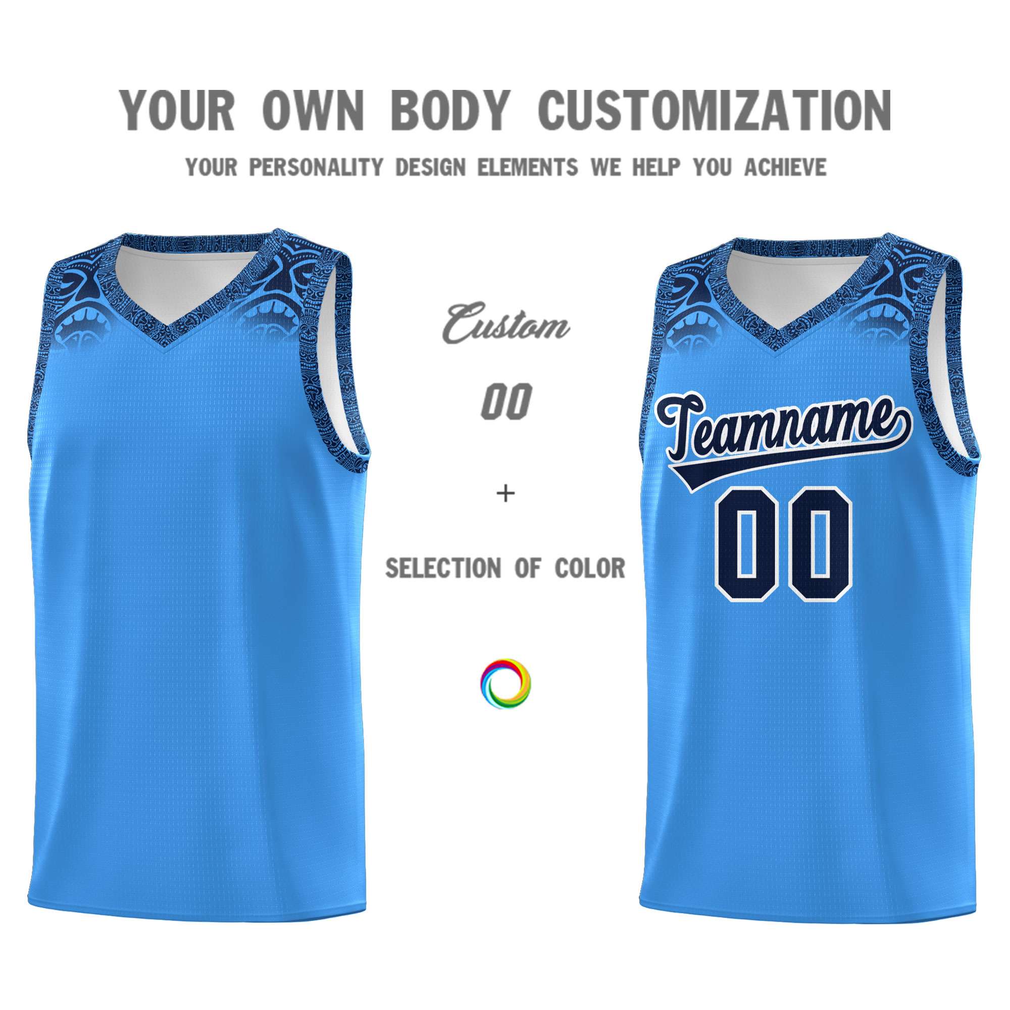 Custom Powder Blue Black Personalized Indians Print Sets Sports Uniform Basketball Jersey