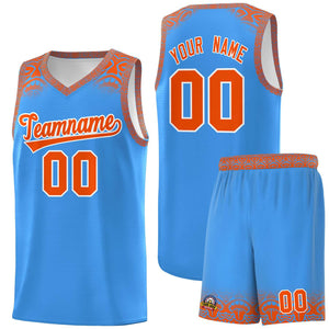 Custom Powder Blue Orange Personalized Indians Print Sets Sports Uniform Basketball Jersey