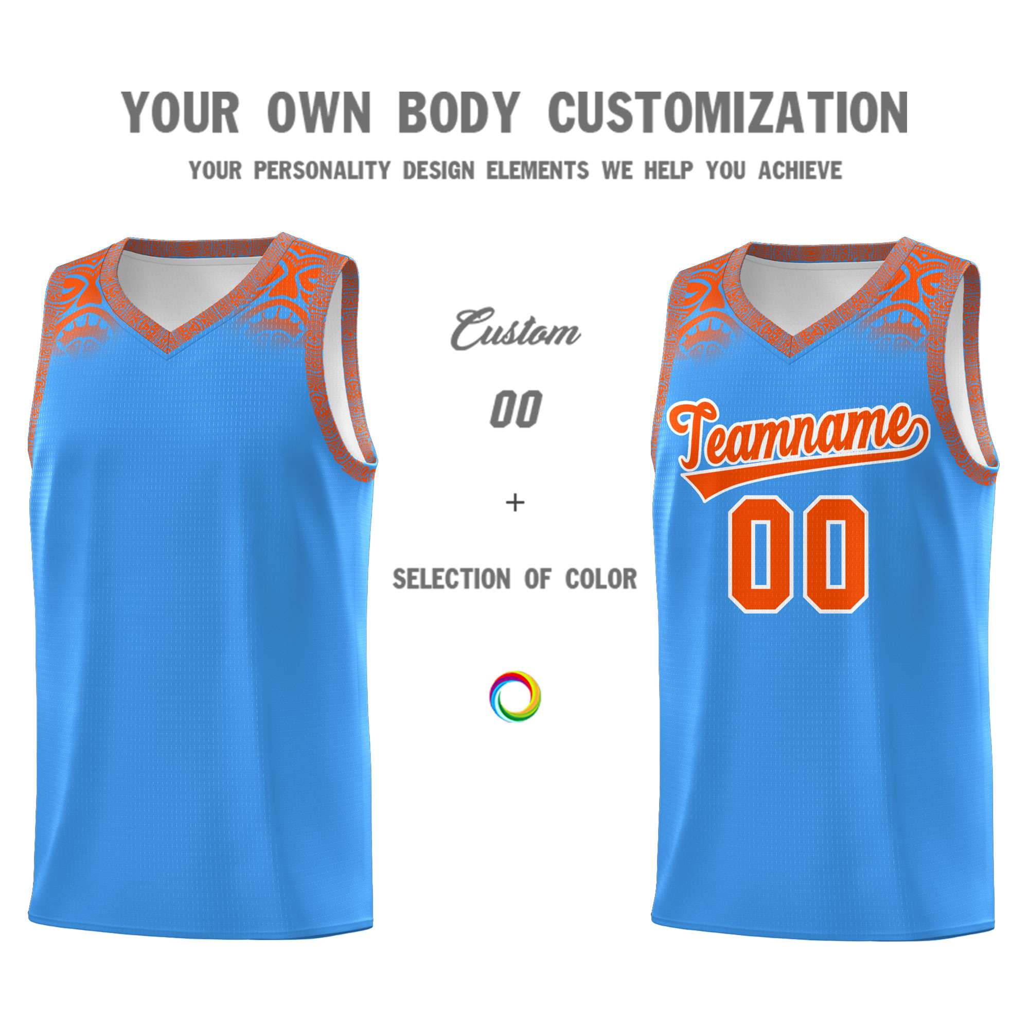 Custom Powder Blue Orange Personalized Indians Print Sets Sports Uniform Basketball Jersey