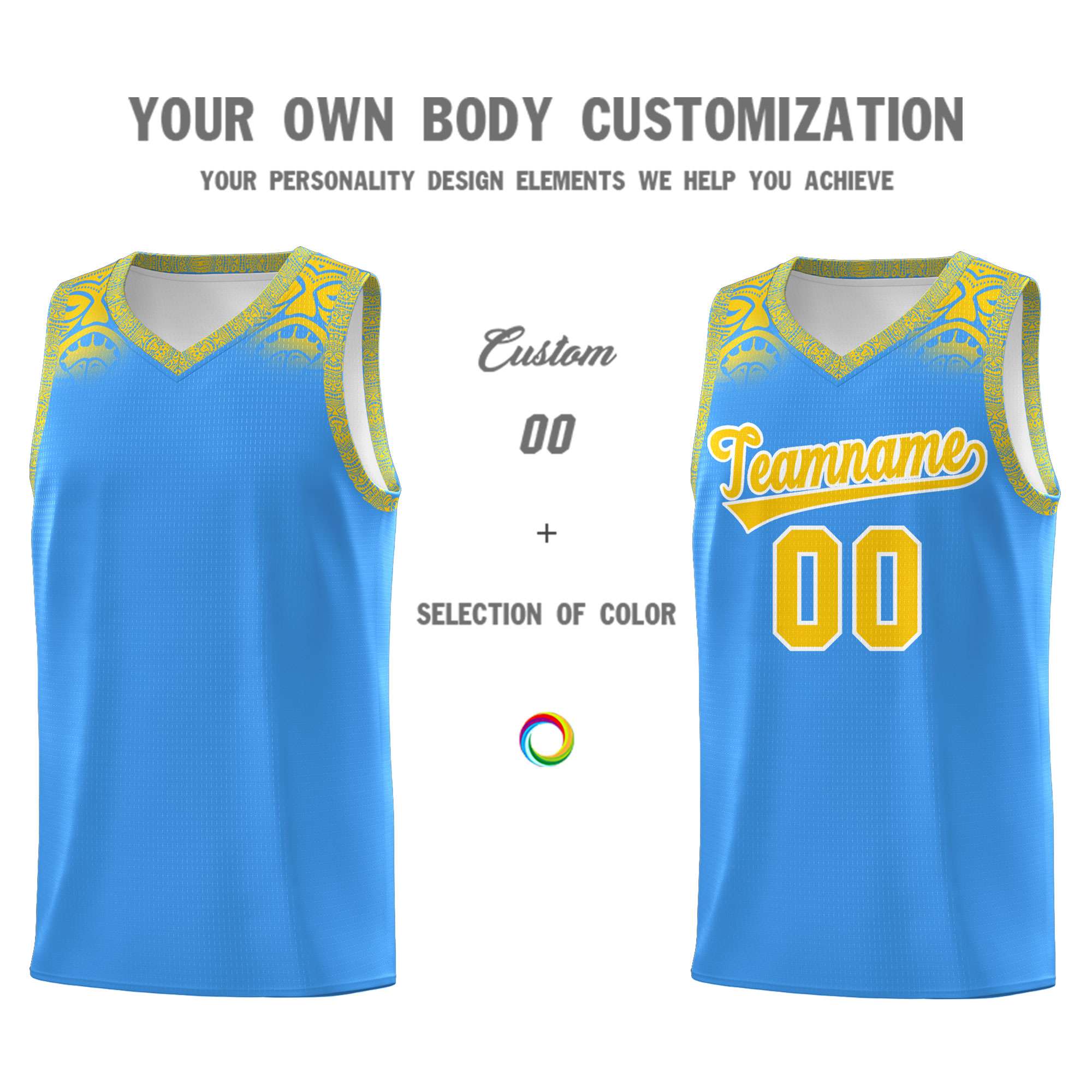 Custom Powder Blue Gold Personalized Indians Print Sets Sports Uniform Basketball Jersey