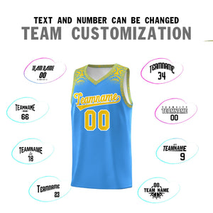 Custom Powder Blue Gold Personalized Indians Print Sets Sports Uniform Basketball Jersey