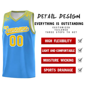 Custom Powder Blue Gold Personalized Indians Print Sets Sports Uniform Basketball Jersey