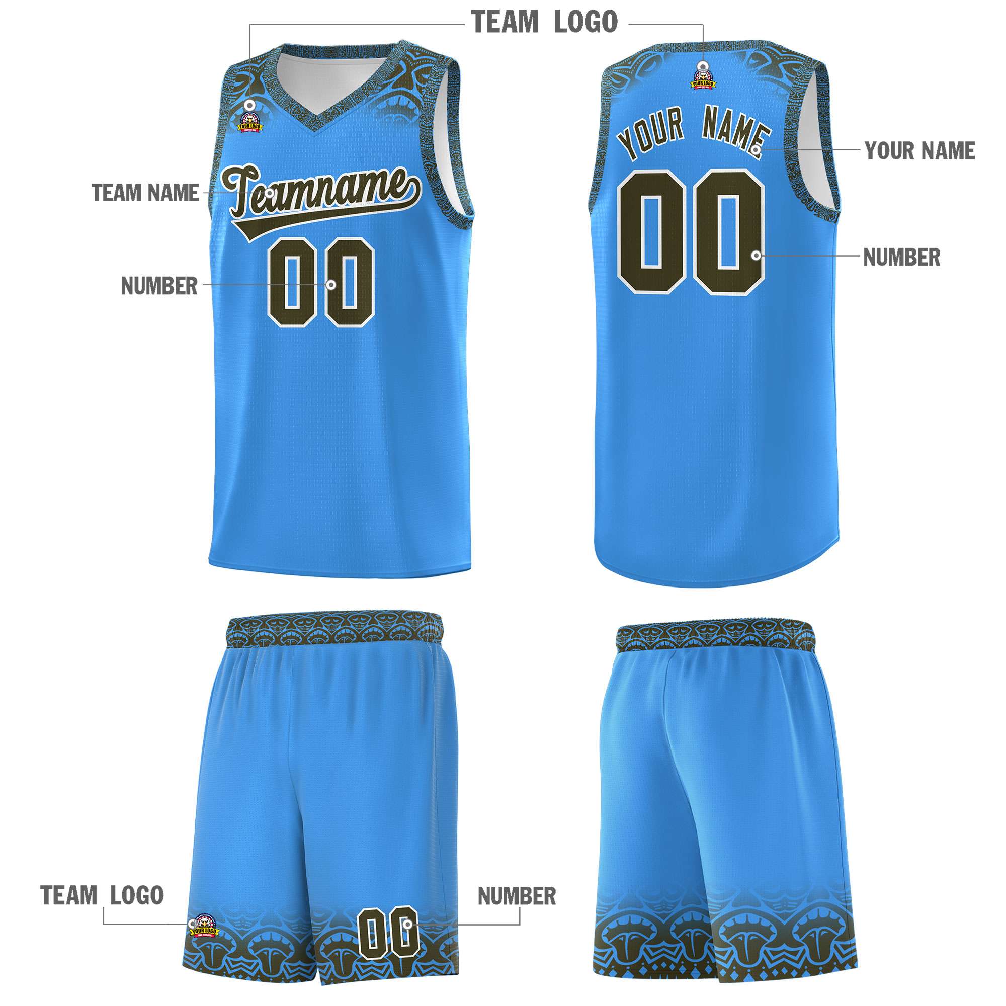 Custom Powder Blue Olive Personalized Indians Print Sets Sports Uniform Basketball Jersey