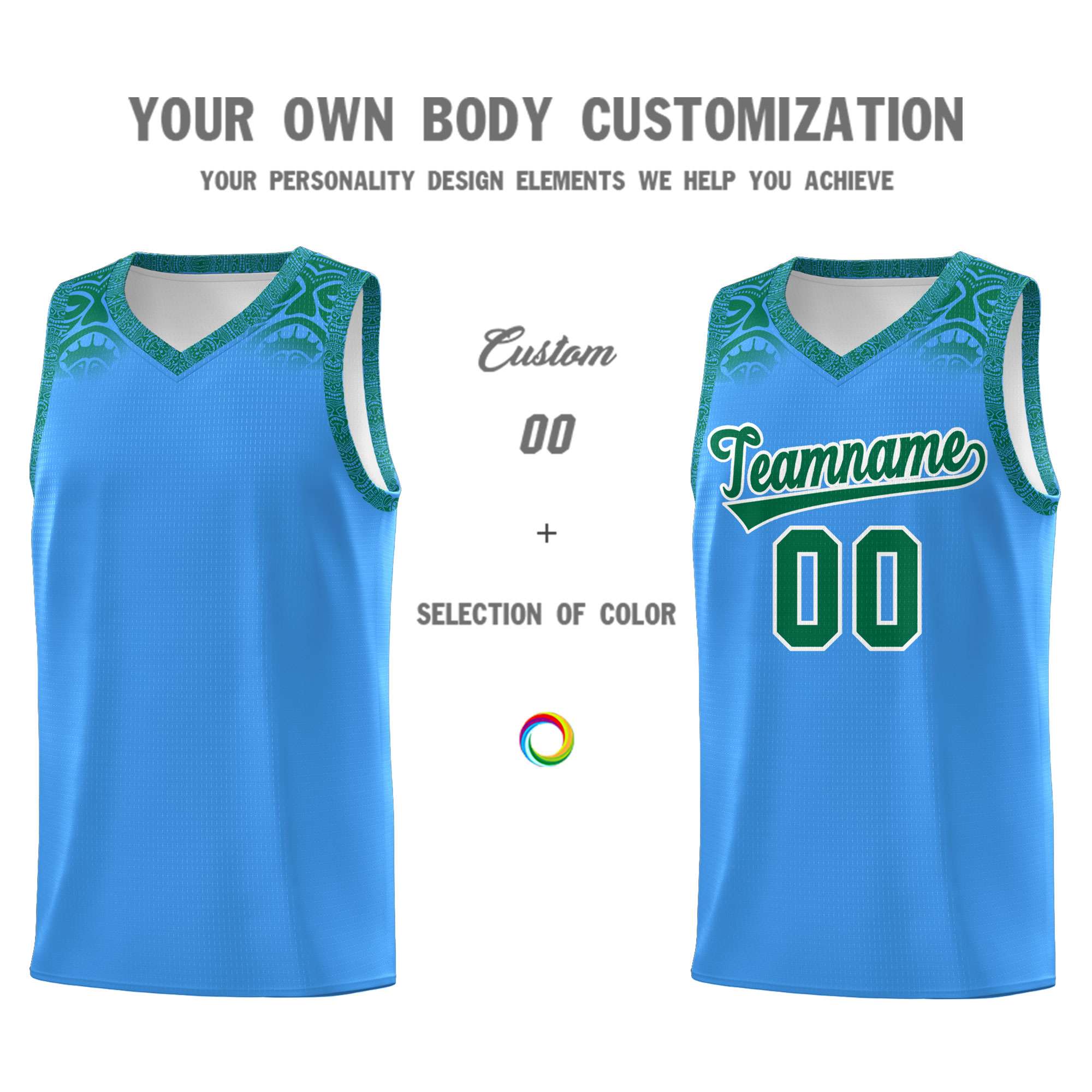 Custom Powder Blue Kelly Green Personalized Indians Print Sets Sports Uniform Basketball Jersey