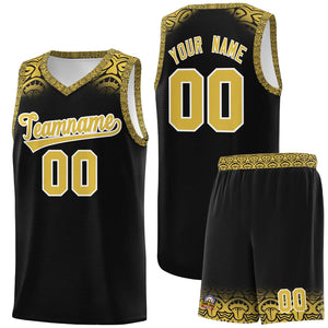 Custom Black Yellow Personalized Indians Print Sets Sports Uniform Basketball Jersey