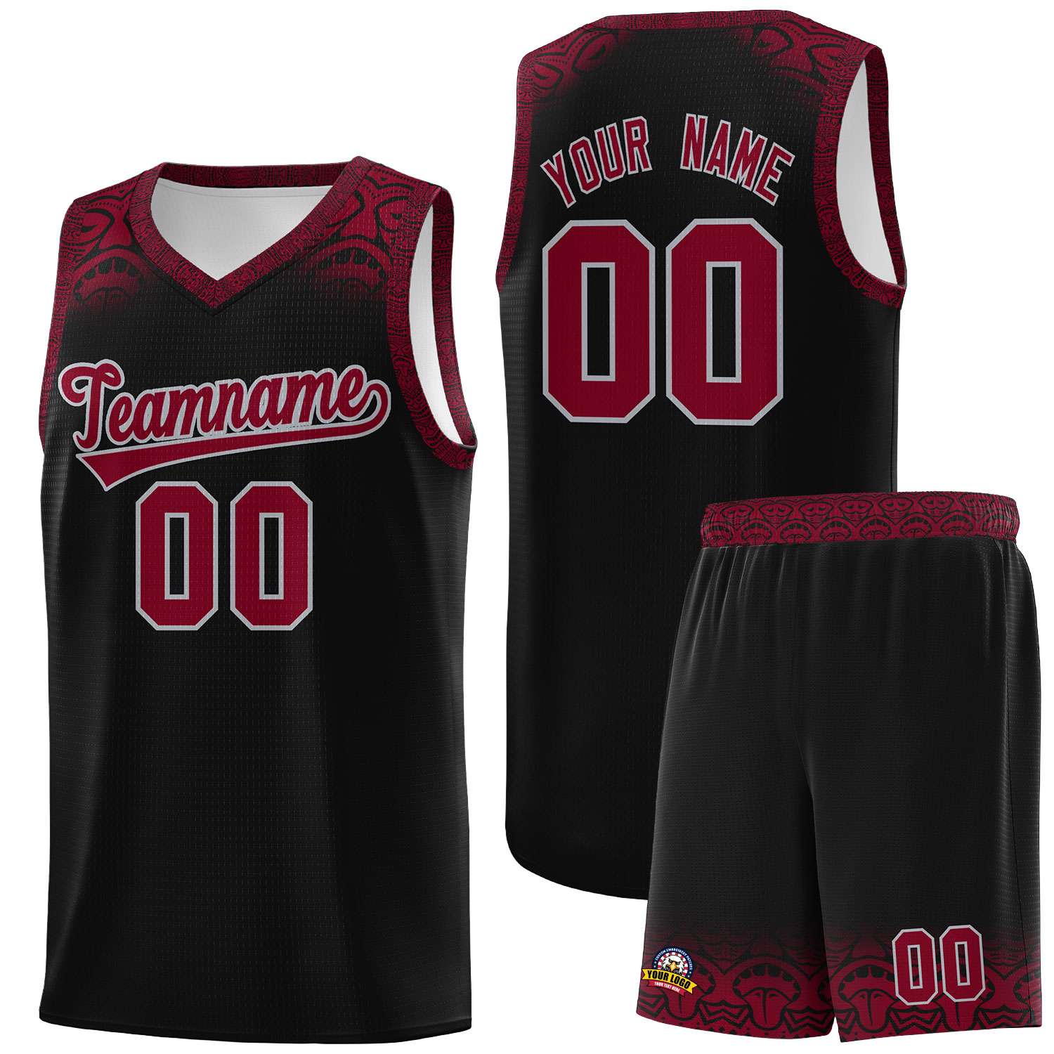 Custom Black Crimson Personalized Indians Print Sets Sports Uniform Basketball Jersey