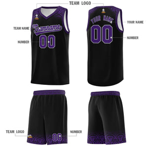 Custom Black Purple Personalized Indians Print Sets Sports Uniform Basketball Jersey