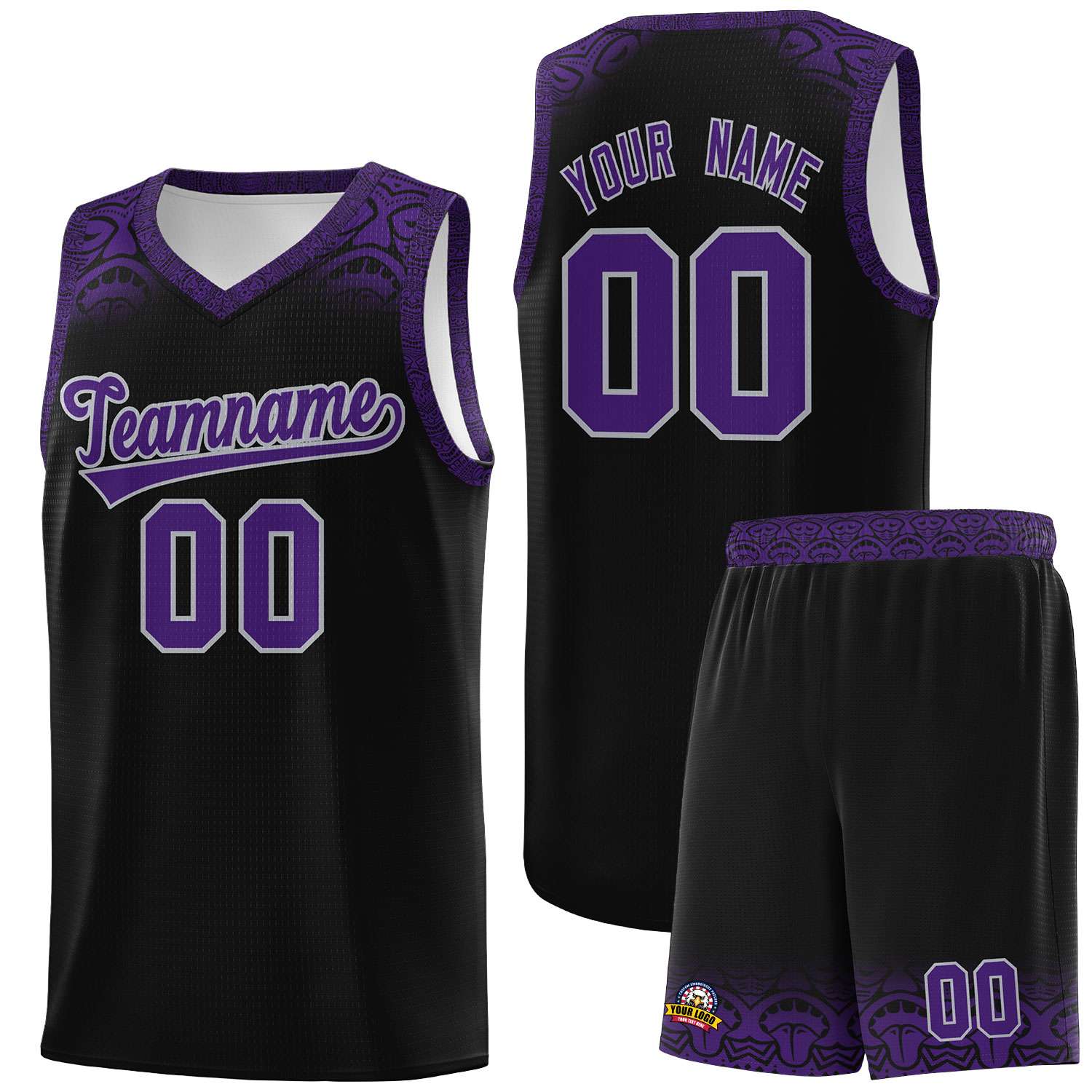 Custom Black Purple Personalized Indians Print Sets Sports Uniform Basketball Jersey