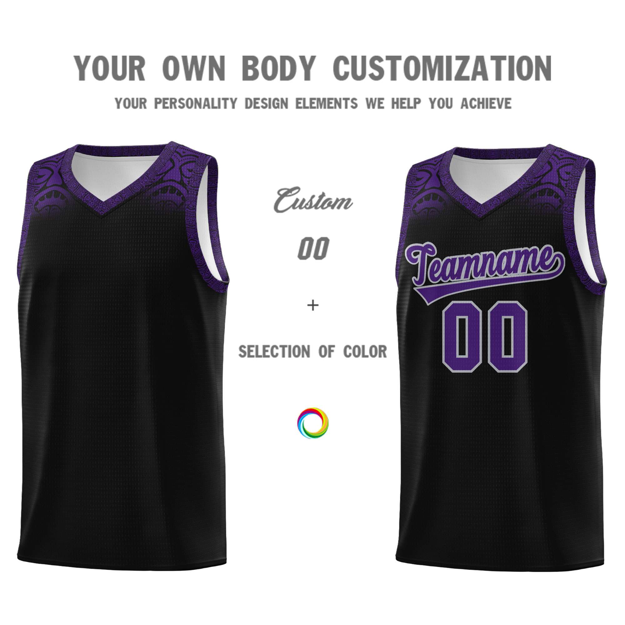 Custom Black Purple Personalized Indians Print Sets Sports Uniform Basketball Jersey