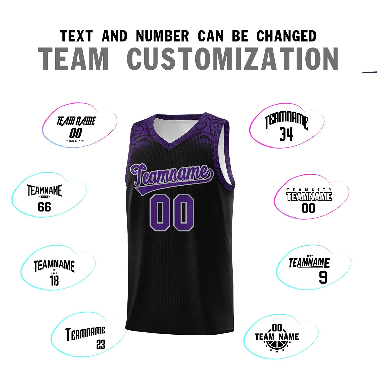 Custom Black Purple Personalized Indians Print Sets Sports Uniform Basketball Jersey