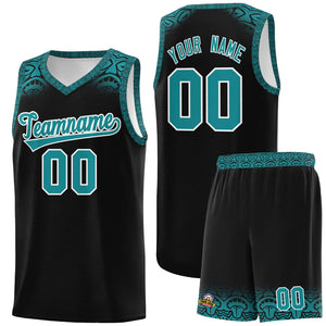 Custom Black Aqua Personalized Indians Print Sets Sports Uniform Basketball Jersey