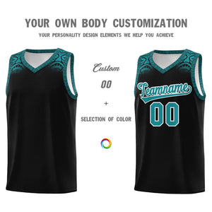 Custom Black Aqua Personalized Indians Print Sets Sports Uniform Basketball Jersey