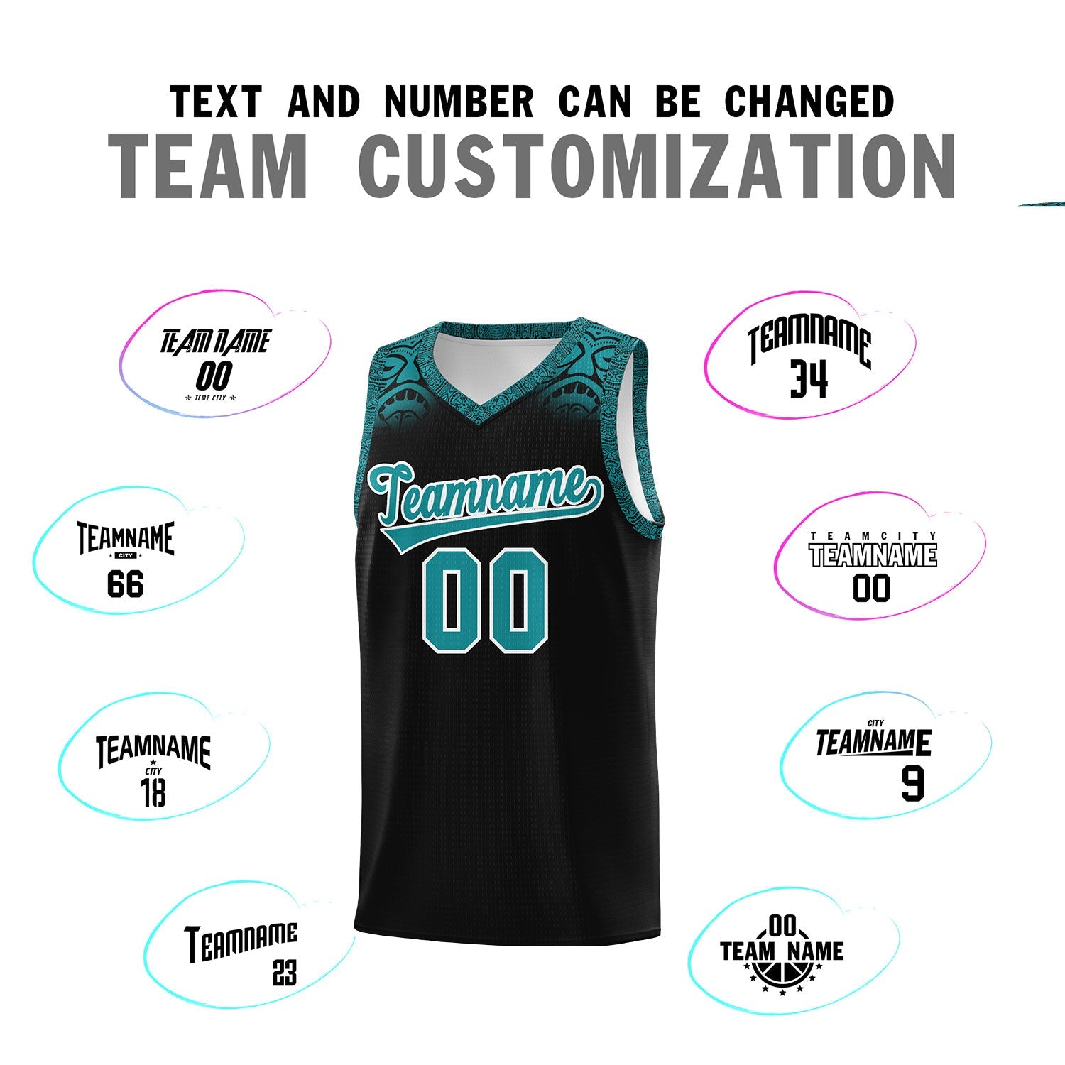 Custom Black Aqua Personalized Indians Print Sets Sports Uniform Basketball Jersey