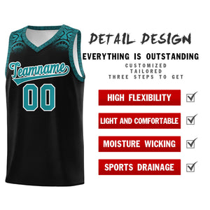 Custom Black Aqua Personalized Indians Print Sets Sports Uniform Basketball Jersey