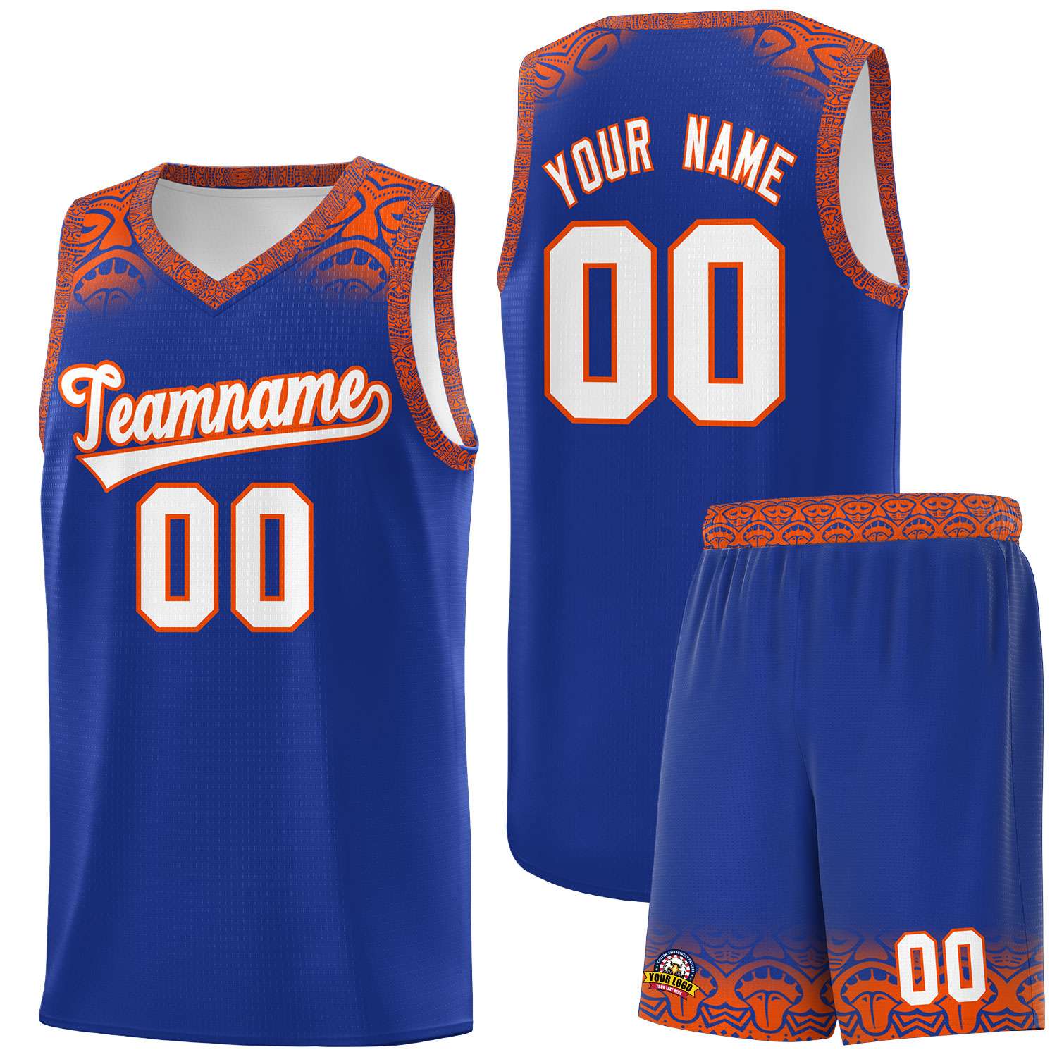 Custom Royal Orange Personalized Indians Print Sets Sports Uniform Basketball Jersey