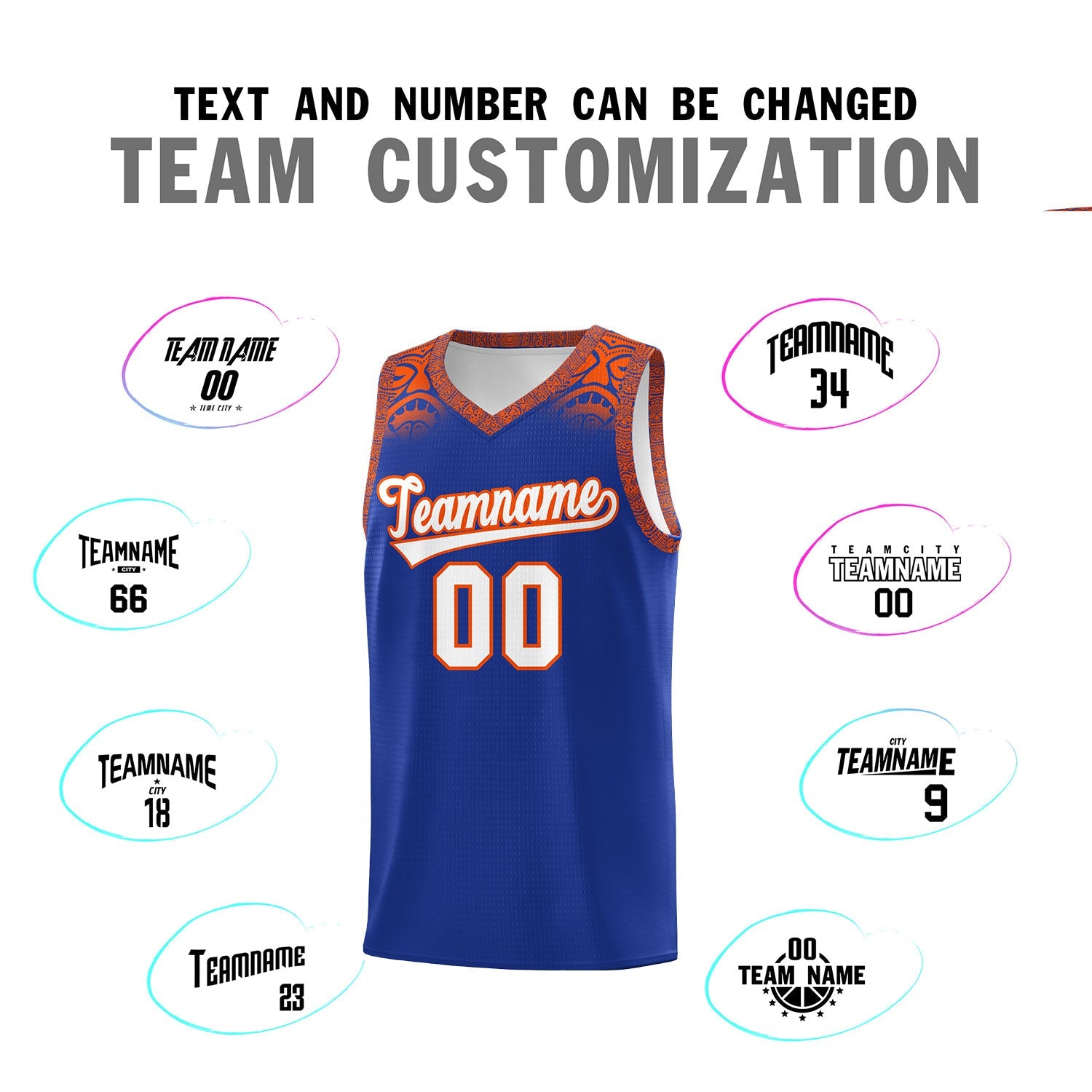 Custom Royal Orange Personalized Indians Print Sets Sports Uniform Basketball Jersey