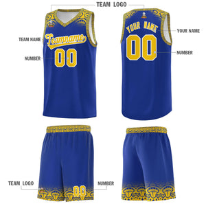 Custom Royal Gold Personalized Indians Print Sets Sports Uniform Basketball Jersey