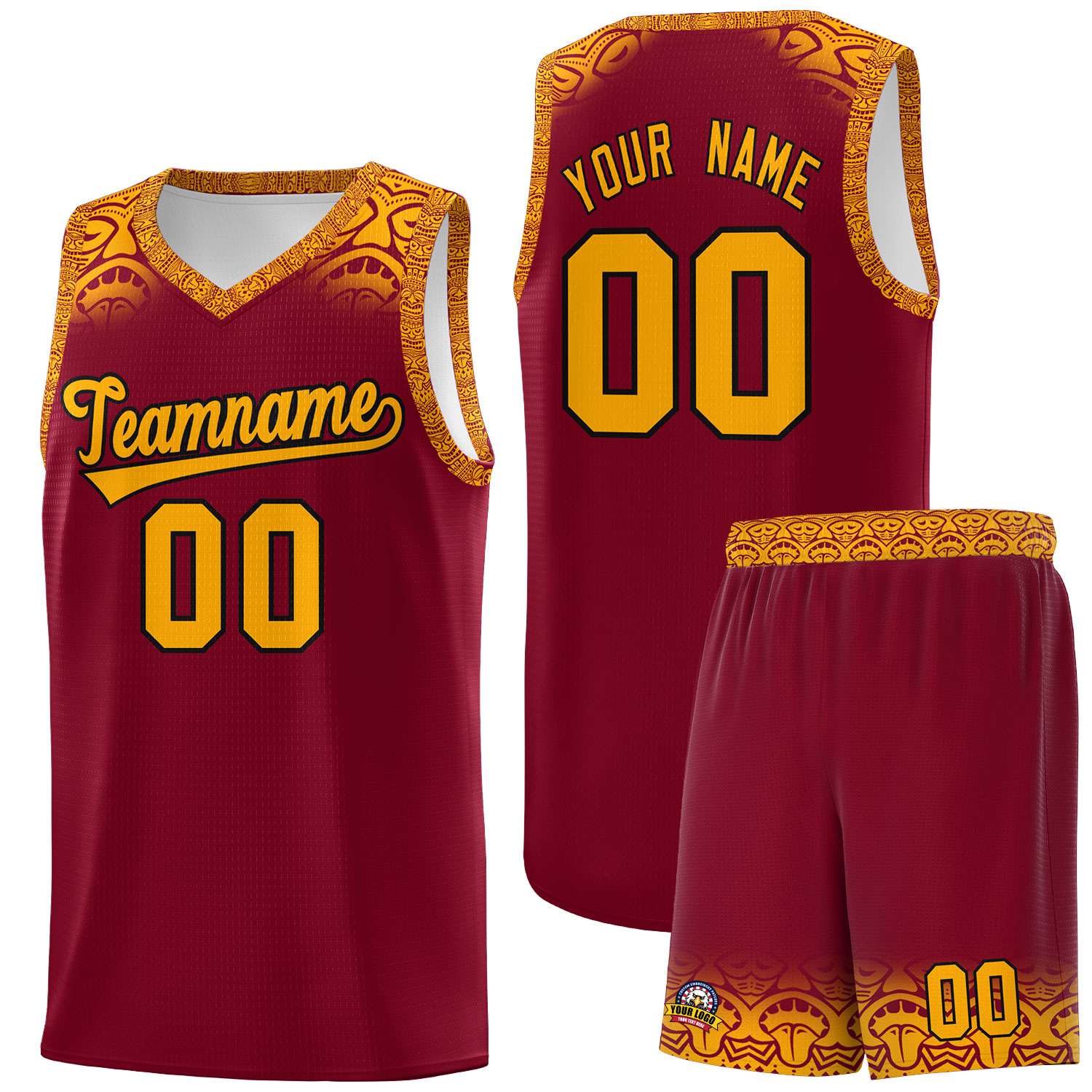 Custom Crimson Yellow Personalized Indians Print Sets Sports Uniform Basketball Jersey