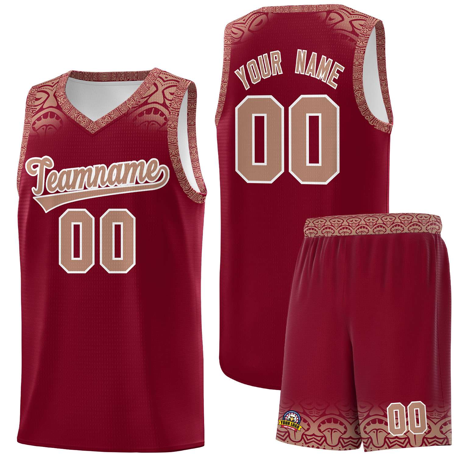 Custom Crimson Teabrown Personalized Indians Print Sets Sports Uniform Basketball Jersey